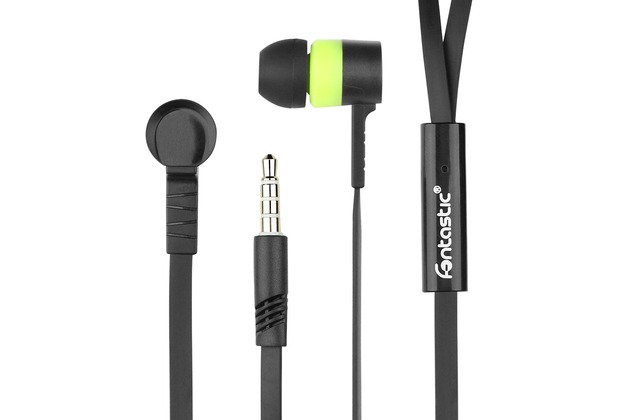Fontastic In-Ear Stereo-Headset B100 3.5mm schwarz/grün inkl. Rufannahme-Taste und Mikrofon