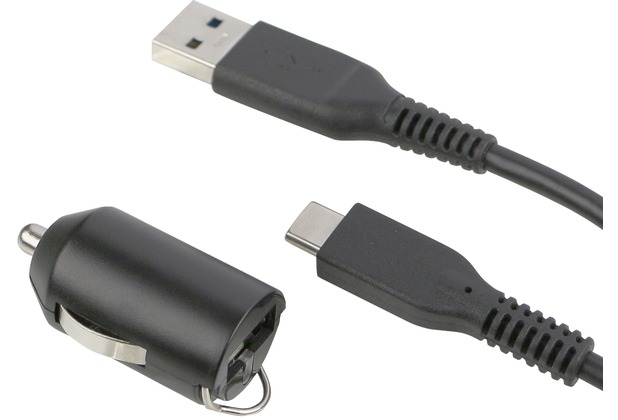 Fontastic Kfz-Ladeadapter Nano USB 2.1A schwarz inklusive USB Typ-C 3.1 G1 Datenkabel 1m