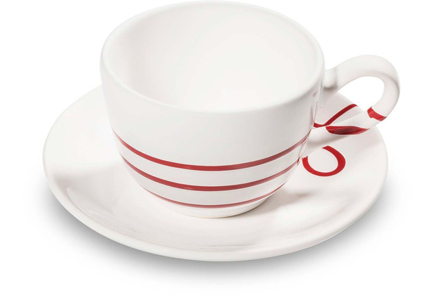 Gmundner Pur Geflammt Rot, Kaffeetasse mit Unterasse Cup 0,2l, 15 cm
