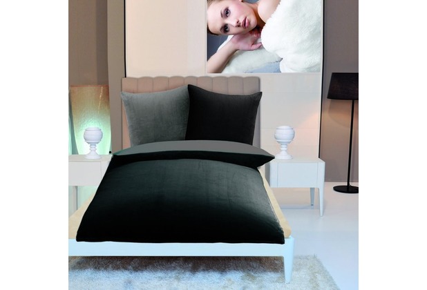 Gözze Wendebettwäsche in Cashmere-Qualität schwarz/anthrazit 300 g/m² 	
Komfort Bettbezug 155x220, Kissenbezug 80x80cm