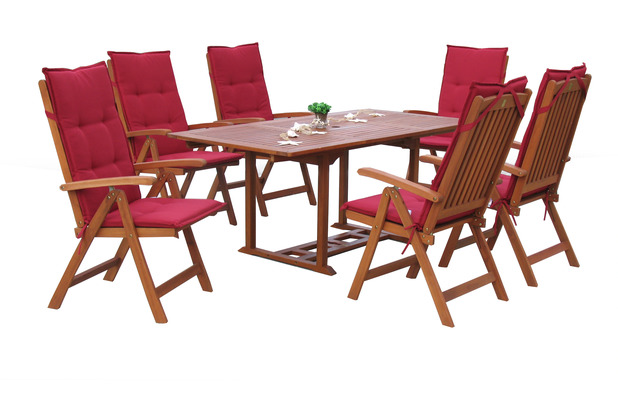 Grasekamp Garten Möbelgruppe Cuba 13tlg Rubinrot  mit ausziehbaren Gartentisch Akazienholz Rot