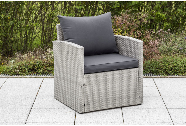 Hertie Garten Lanzarote Sessel, inkl. Sitz- und Rckenkissen, graues Kunststoffgeflecht