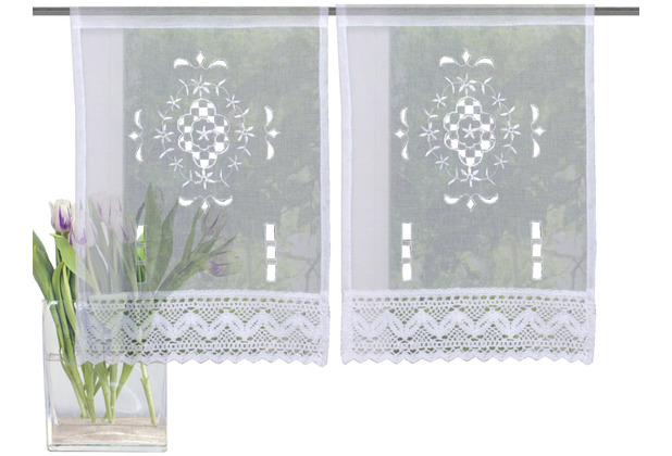 Home Wohnideen Fensterbilder Leinenstruktur Lochstickerei Weiss 45 x 30 cm