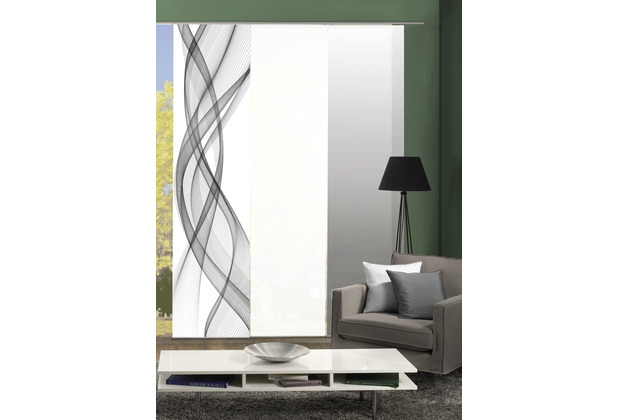 Home Wohnideen FERROLA 3er SET Schiebevorhang aus Dekostoff digitalbedruckt grau 245x60 cm