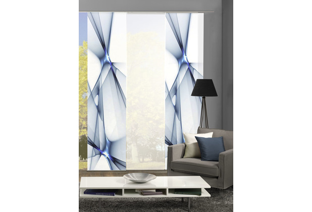 Home Wohnideen KINGFIELD 3er SET Schiebevorhang aus Dekostoff digitalbedruckt blau 245x60 cm