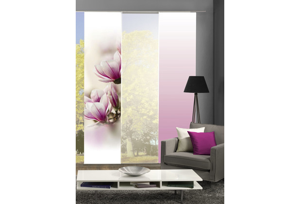 Home Wohnideen MAGNONE 3er SET Schiebevorhang aus Dekostoff digitalbedruckt rose 245x60 cm