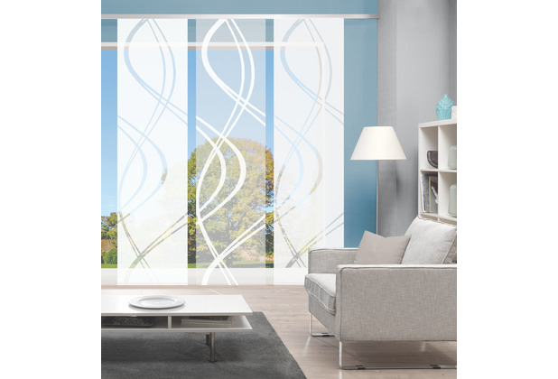 Home Wohnideen TIBERIO 3er SET Schiebevorhang aus Dekostoff mit Scherlimotiv wollwei 245x60 cm