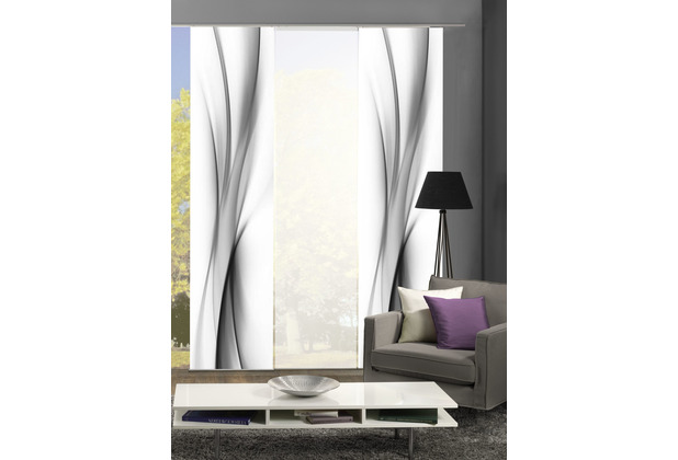 Home Wohnideen UFA 3er SET Schiebevorhang aus Dekostoff digitalbedruckt grau 245x60 cm