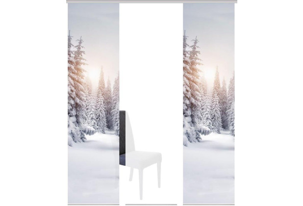 Home Wohnideen WINTERSONNE 3er SET Schiebevorhang aus Dekostoff digitalbedruckt wei 245x60 cm