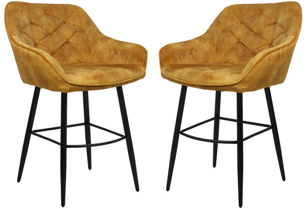 HSM Collection Barstool Liverpool Set of 2 - 56x61x97 - Yellow/black - Velours/metal
