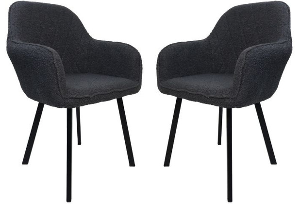 HSM Collection Dining chair Demi - Dark grey/black - Teddy/metal - Set of 2