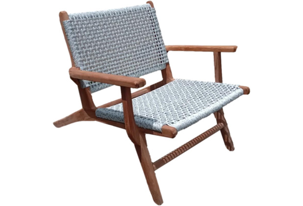 HSM Collection Tuin stoel Rio met armleuning- 80x80x65 - wit/naturel - Teak/bananenblad