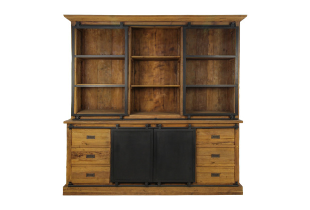 HSM Collection Vitrinenschrank Blackburn - 220 cm - Reclaimed teak/Eisen