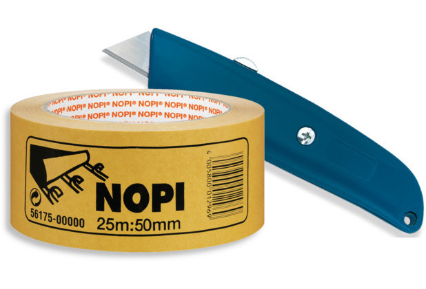 Skorpa Teppichverlegeset - Cuttermesser/Teppichmesser + 25m NOPI Verlegeband doppelseitiges Teppich-Klebeband