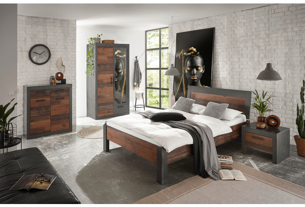 Hertie Schlafzimmer Brooklyn Kombi S6 mit Kleiderschrank schwarz/braun
