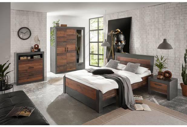 Hertie Schlafzimmer Brooklyn Kombi S8 mit Kleiderschrank schwarz/braun