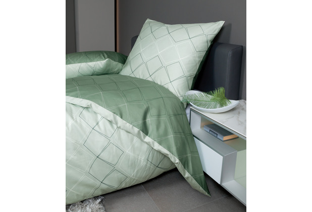 Janine Bettwäsche-Garnitur Mako-Satin jade waldgrün Standard Bettbezug 135x200, Kissenbezug 80x80cm