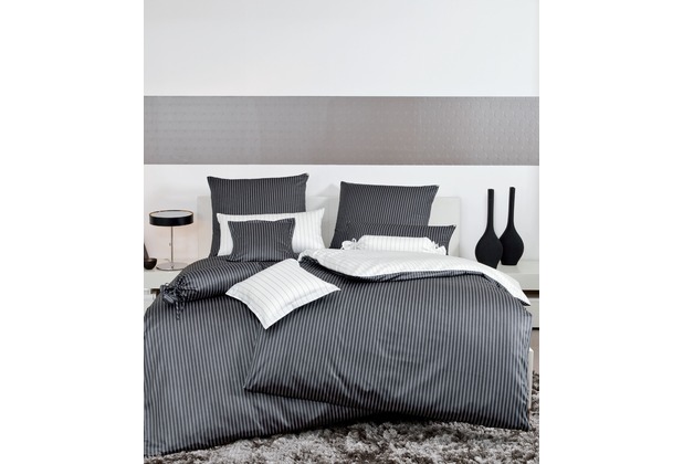 Janine Mako-Satin modernclassic schwarz Nadelstreifen Standard Bettbezug 135x200, Kissenbezug 80x80cm