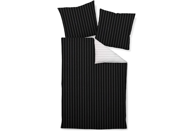 Janine Mako-Soft-Seersucker Tango schwarz Standard Bettbezug 135x200, Kissenbezug 80x80cm