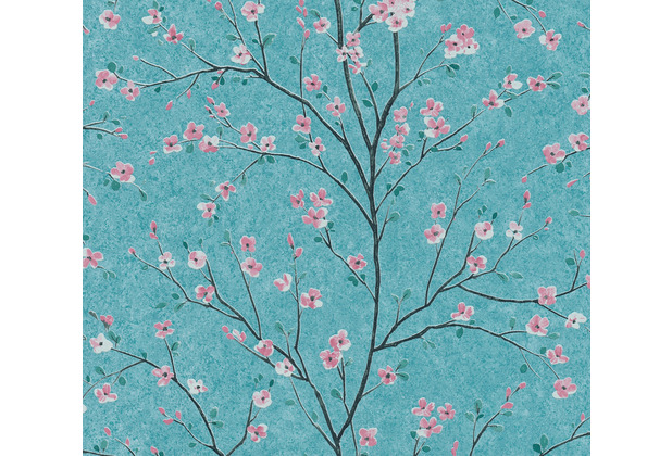 Livingwalls Vliestapete Metropolitan Stories Tapete mit Kirschblüten Mio Tokio grün rosa schwarz 379123 10,05 m x 0,53 m