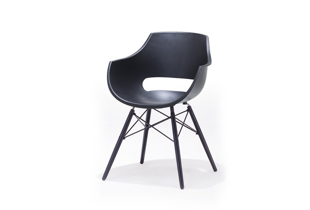 MCA furniture ROCKVILLE Schalenstuhl, schwarze Schale, Gestell Buche Massiv schwarz lackiert 4er Set