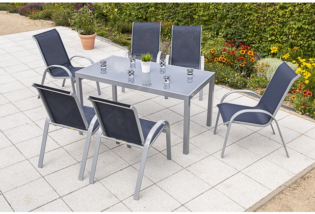merxx Amalfi Set 7tlg., Stapelsessel & rechteckiger Tisch, marineblau