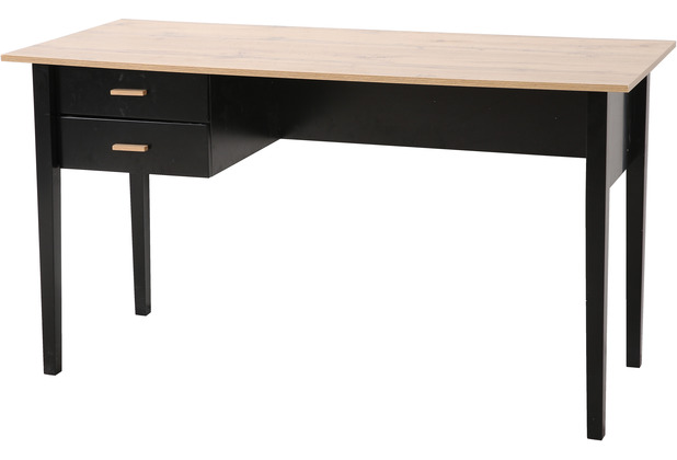 Mbilia Schreibtisch, schwarz, Beine aus Holz Platte MDF mit Dekofolie, Beine Heveaholz Platte natur, Beine matt schwarz