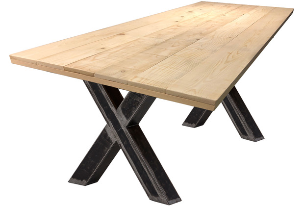 Mbilia Tisch 160x90 cm Platte Fichte/Tanne, Gestell antikschwarz X-Form