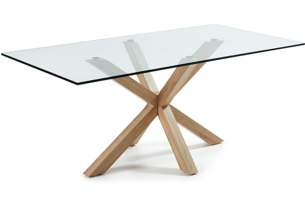 Nosh Argo Tisch aus Glas und Stahlbeine in Holzoptik 200 x 100 cm