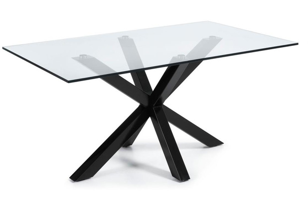 Nosh Argo Tisch aus Glas und Stahlbeine mit schwarzem Finish 180 x 100 cm