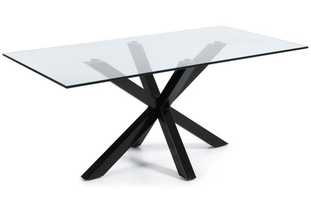 Nosh Argo Tisch aus Glas und Stahlbeine mit schwarzem Finish 200 x 100 cm