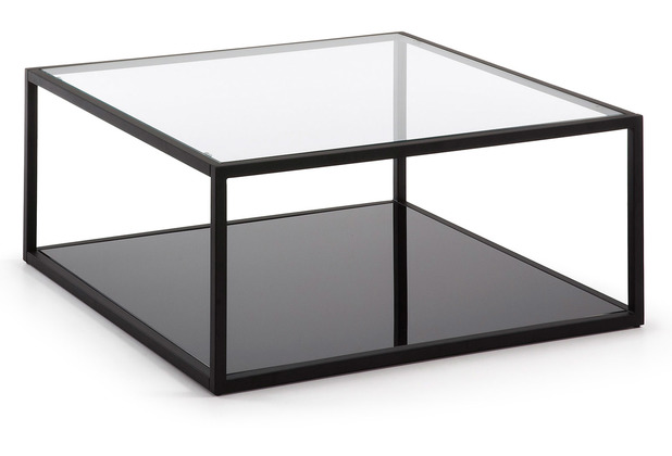 Nosh Blackhill Couchtisch 80 x 80 cm aus Glas und Stahl mit schwarzem Finish