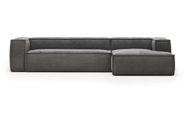 Nosh Blok 4-Sitzer-Sofa mit Chaiselongue rechts breiter Cord grau 330 cm