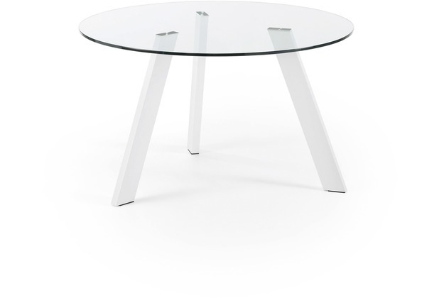Nosh Carib runder tisch aus Glas und Stahlbeine in Wei  130 cm