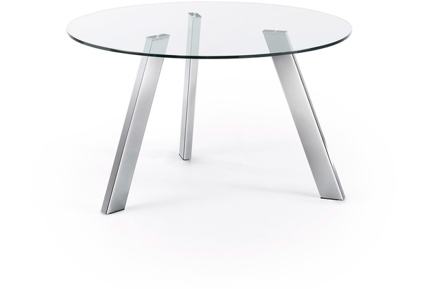 Nosh Carib runder Tisch aus Glas und Stahlbeine verchromt  130 cm