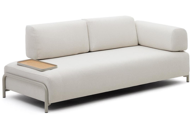 Nosh Compo 3-Sitzer-Sofa Beige, kleines Tablett Eichenfurnier und Metallgestell grau 232cm