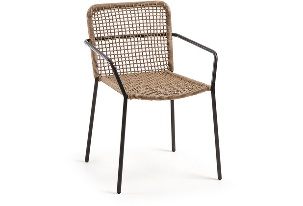 Nosh Ellen stapelbarer Stuhl aus beigem Seil und verzinktem Stahl