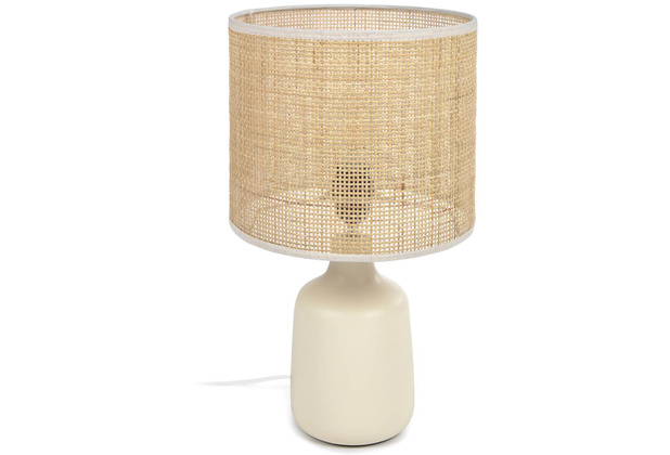 Nosh Erna Tischlampe aus weier Keramik und Bambus mit natrlichem Finish
