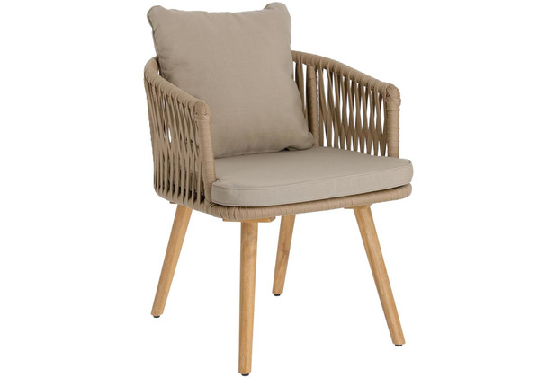 Nosh Hemilce Stuhl aus beigem Seil und Beinen aus massivem Akazienholz FSC 100%