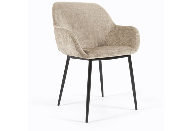 Nosh Konna Stuhl aus beiger Chenille mit schwarz lackierten Stahlbeinen