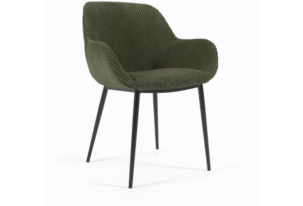 Nosh Konna Stuhl aus dunkelgrnem, breitem Cord mit schwarz lackierten Stahlbeinen