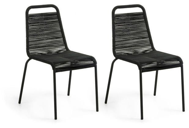 Nosh Lambton Stuhl aus schwarzem Seil und Stahl mit schwarzem Finish 2er-Set