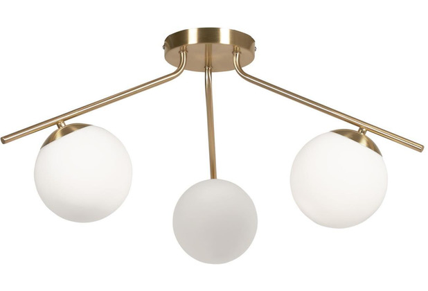 Nosh Mahala Deckenlampe aus messingfarbenem Stahl mit 3 Milchglaskugeln