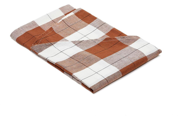 Nosh Matie runde Tischdecke aus Leinen und Baumwolle mit braunen Karos  150 cm