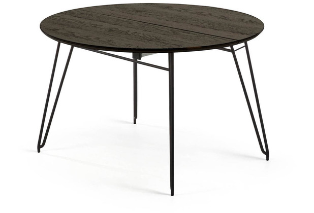 Nosh Milian ausziehbarer runder Tisch  120 (200) cm Eschenfurnier und schwarze Stahlbeine