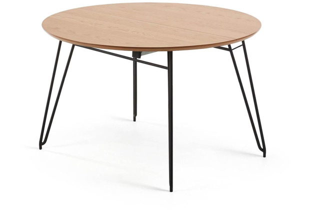 Nosh Novac ausziehbarer runder Tisch  120 (200) mit Eichenfurnier und schwarzen Stahlbeinen
