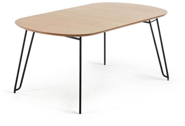 Nosh Novac ausziehbarer Tisch 140 (220) x 90 cm mit Eichenfurnier und schwarzen Stahlbeinen