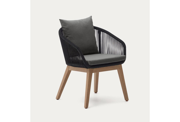 Nosh Portalo Stuhl aus Seil in Schwarz und Beinen aus massivem Akazienholz
