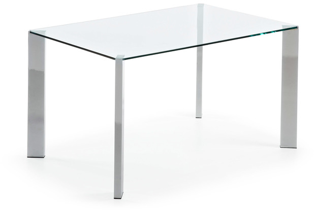 Nosh Spot Tisch aus Glas und Stahlbeinen verchromt 142 x 92 cm