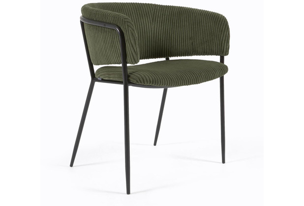 Nosh Stuhl Runnie aus dunkelgrnem dickem Cord mit schwarz lackierten Stahlbeinen